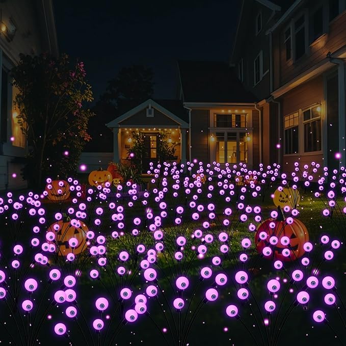 Halloween Decorations Outdoor Solar Scary Eyeball Lights, 4-Pack 32LED Halloween Decor Solar Garden Lights, Waterproof Halloween Yard Decorations Swaying Halloween Pathway Lights for Patio Lawn Party