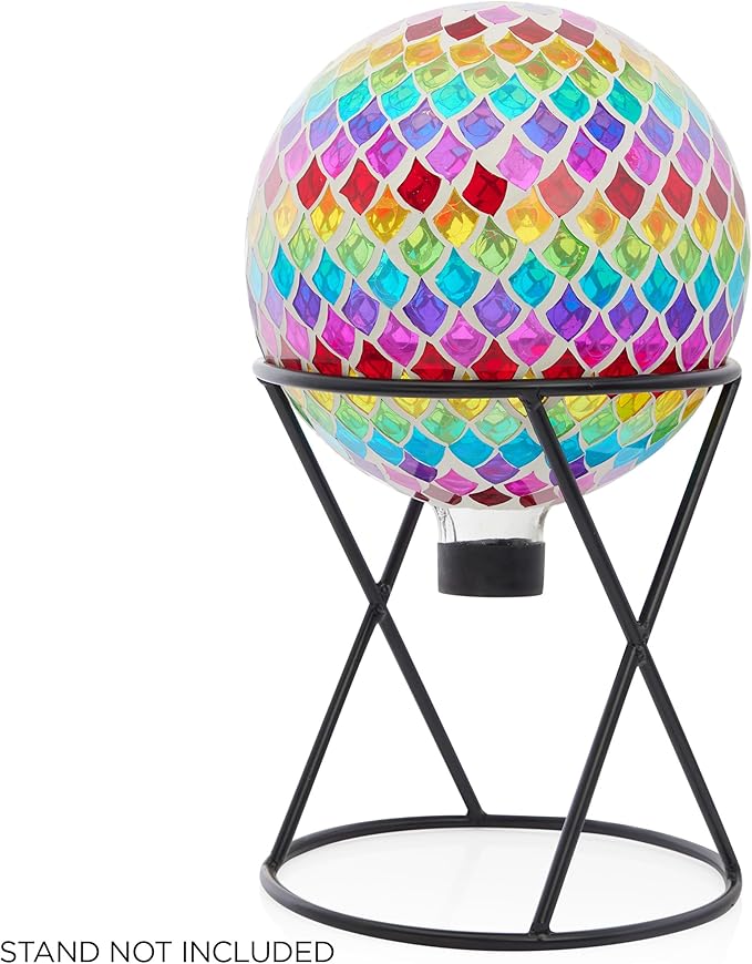 Alpine Corporation HMD220 Glass Gazing Globe w/Mosaic Teardrop Design, Decorative & Elegant Garden Art, 12" H, Multicolor