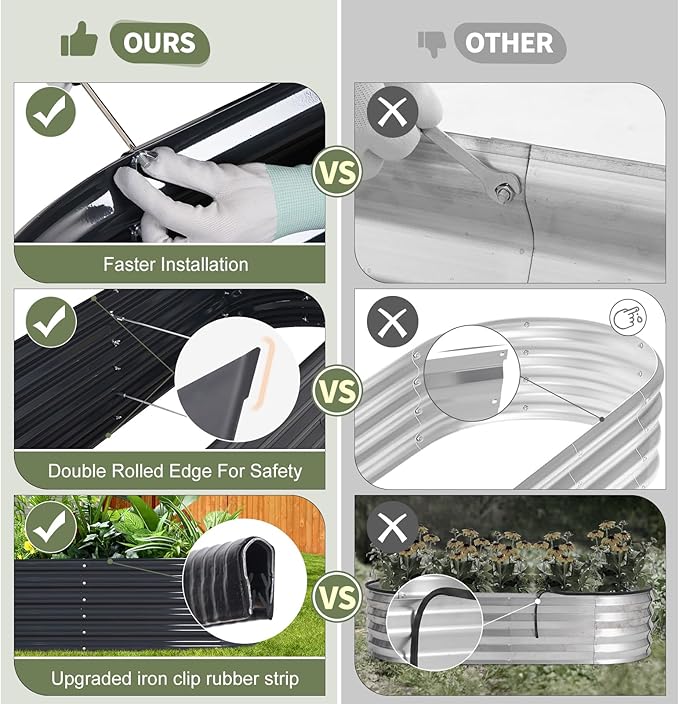 Galvanized Raised Garden Bed Outdoor- Raised Beds for Gardening| Metal Planter Box, Steel Raised Garden Bed Kit with Safety Edging and Gloves for Vegetables, Flower, Herbs (8x2x1FT, Gray)