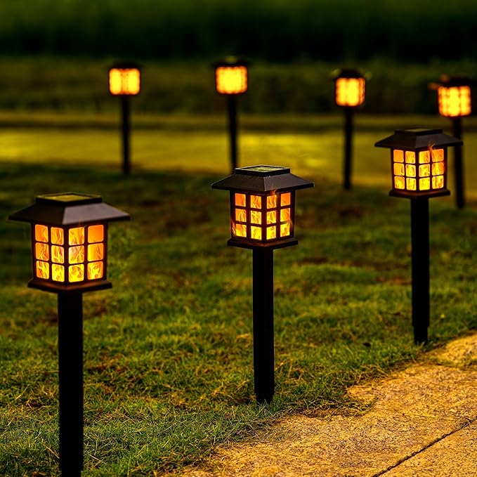 GIGALUMI Solar Lights for Outside,16 Pack Flickering Flame LED Solar Outdoor Lights, Waterproof Solar Garden Lights Maintain 10 Hours of Lighting for Christmas, Garden, Landscape, Path, Yard, Patio