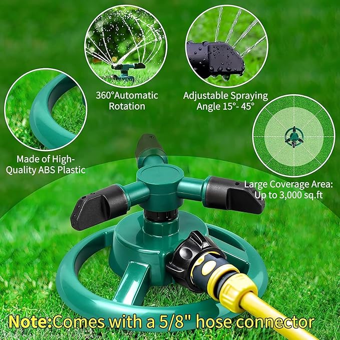 2 Pack Sprinklers for Yard, 360Rotating Lawn Sprinkler, Sprinklers for Yard Large Area, Lawn Sprinklers, Powerful and Even Watering for Lawns and Gardens