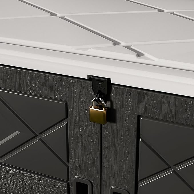 HOMSPARK Storage Shed Weather Resistance, Multi-Purpose Outdoor Storage Cabinet for Backyards and Patios, Horizontal Storage Shed for Lawnmower, Patio Accessories (Black & White, X Large - 48 cu.ft)