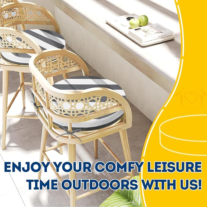 AAAAAcessories Outdoor Seat Cushions for Chairs, Waterproof, Fade-Resistant Patio Furniture Replacement Cushions, 15" x 15" x 2", Set of 2, Gray Cabana Stripe