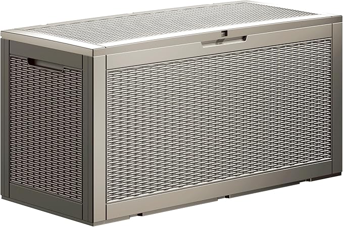 100 Gallon Lockable Resin Deck Box, Waterproof & UV-Resistant Outdoor Storage Box for Outdoor Cushion Storage, Garden Tools & Pool Accessories Storage, Gray