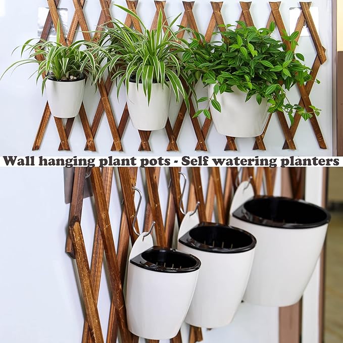 6 Packs 5" Plastic Self Watering Pots Wall Hanging Planters Wall Mounted Wicking Flower Pots for Indoor and Outdoor African Violet, Ocean Spider Plant, Orchid, White