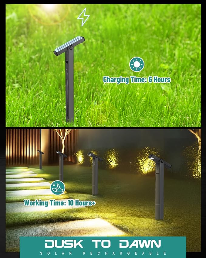 2 Pack Solar Lights Outdoor, 3 Color Temperature Solar Pathway Lights, 360 Degree Adjustable, IP65 Yard & Walkway Lighting - Ideal for Garden, Driveway Decor, YL4079-2