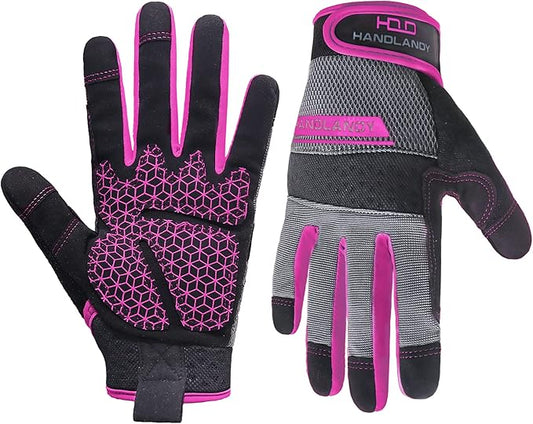 HANDLANDY Women Safety Work Gloves Utility Touch Screen Working Grip Glove for Yardwork Gardening Breathable Mechanic Gloves
