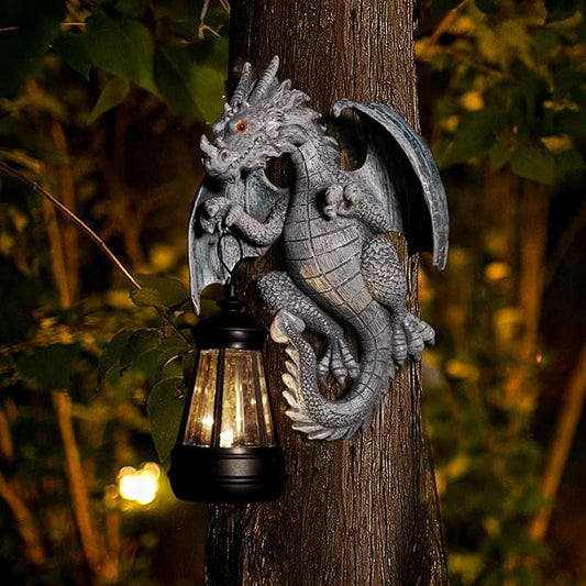 Garden Statues Tree Hugger Dragon with Solar Lantern,Lawn Decor Outdoor Statue for Patio, Balcony, Yard Ornament,Ideal Dragon Housewarming Gifts & Birthday Gifts for Grandma Mom Women