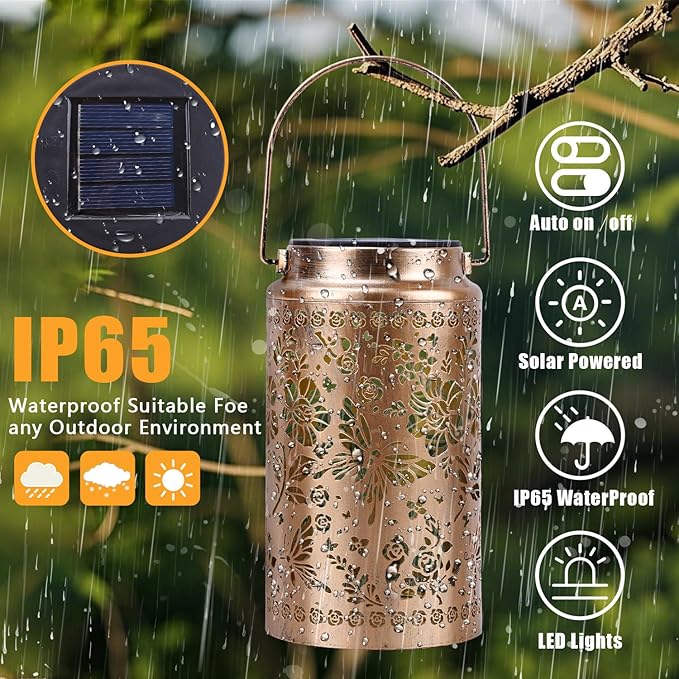 2 Pack Butterfly Solar Lanterns Outdoor Waterproof, Metal Hanging Lights Decorations for Garden Yard Lawn Patio, Butterfly Gifts for Women Mom Grandma Gardener Mother in Law Christmas