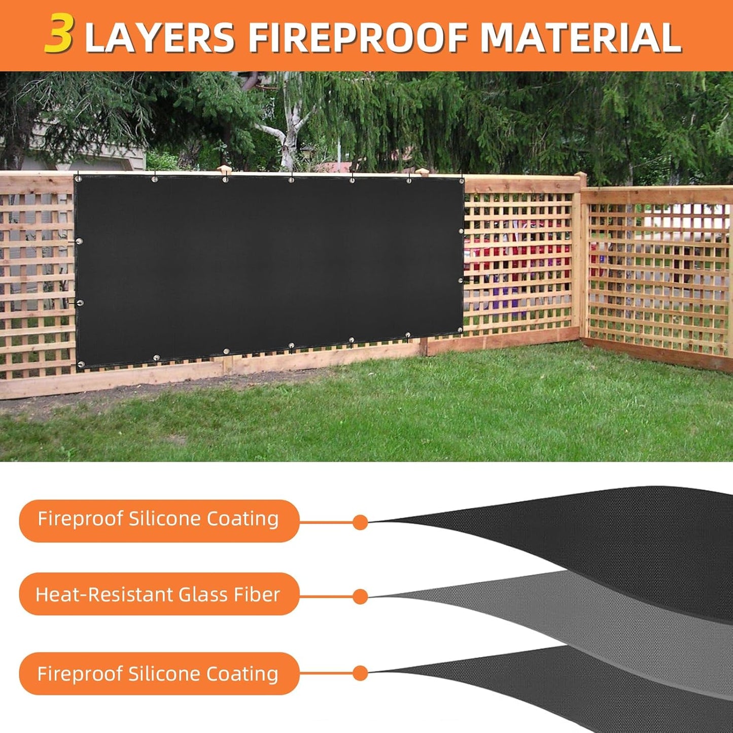 Grill Heat Shield and Deck Protector Mat, Fireproof BBQ Backing Screen for Fence and Railing Heavy Duty Black 3'x10'