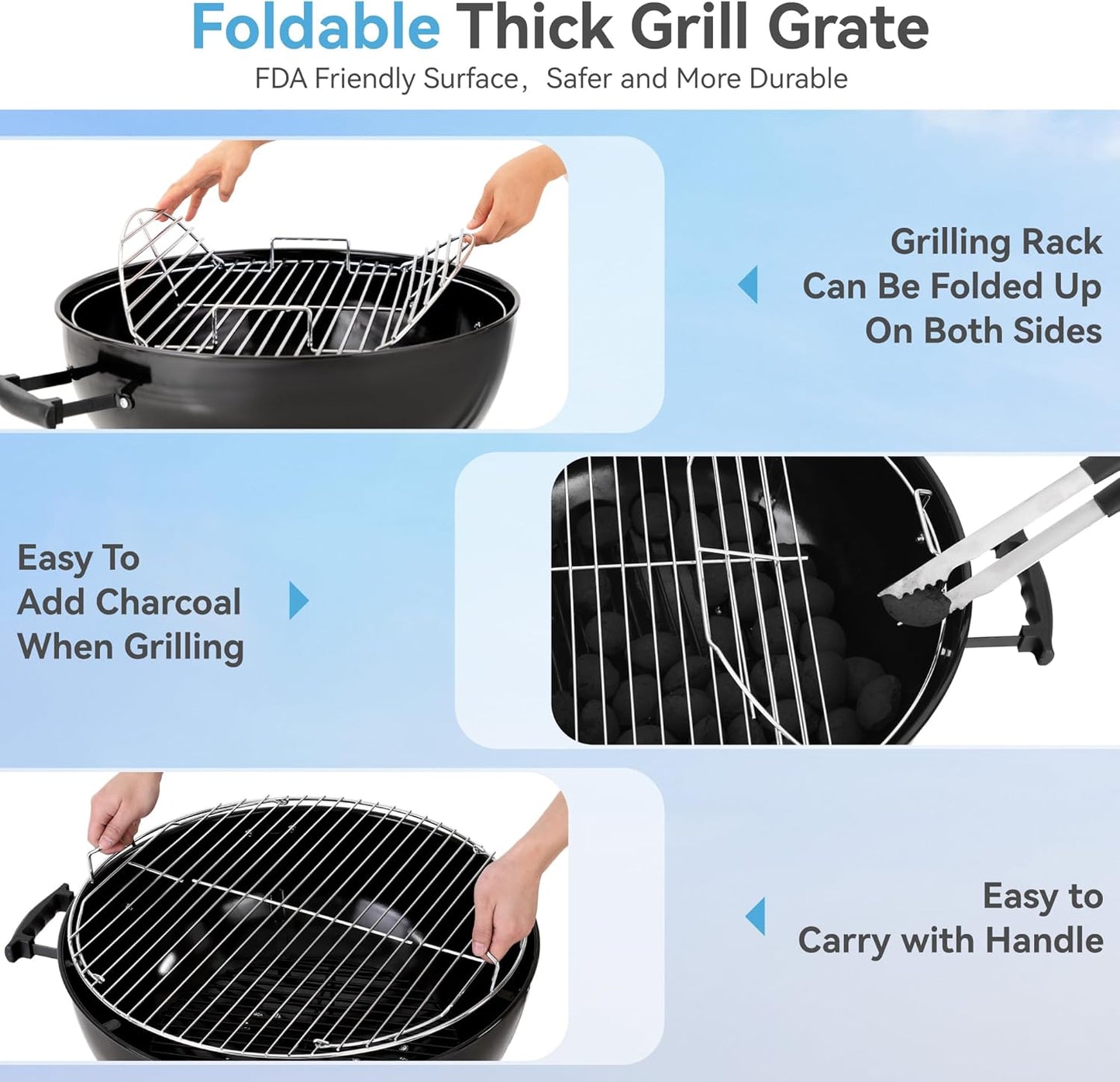 GREEN PARTY 18 inch Kettle Charcoal BBQ Grill with Wheels, Portable Charcoal Grill with Porcelain-Enameled Lid & Ash Catcher for Outdoor Cooking Barbecue Camping Picnics Tailgating