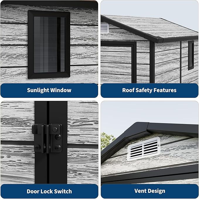 All-Weather Plastic Shed with Window, Outdoor Resin Garden Shed with Lockable Door and Vents, Outdoor Resin Storage Sheds for Backyard, Patio, Lawn, Tool, Bike