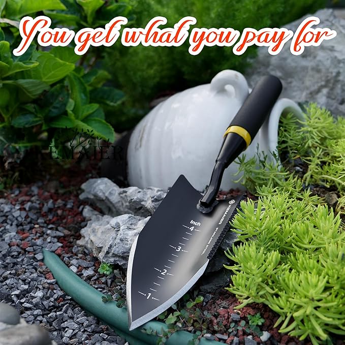 Heavy - Duty Trowel Garden Tool - Stainless Steel Serrated Hand Shovel for Effortless Digging, Weed Control, and Precise Bulb Planting with Included Sheath