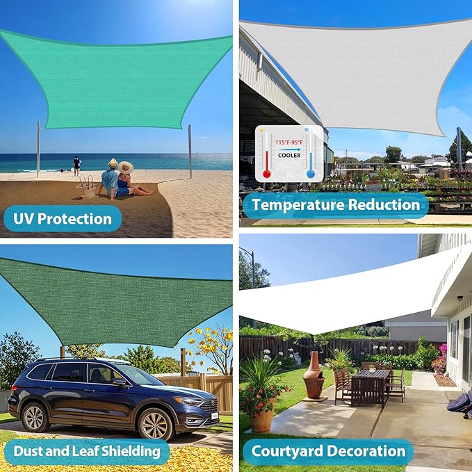 Amagenix Sun Shade Sail 8'X9' Curved Edge Outdoor Shade Canopy Blue Breathable 95% UV Block Shade Cloth for Patio Garden Backyard (We Make Custom Size)