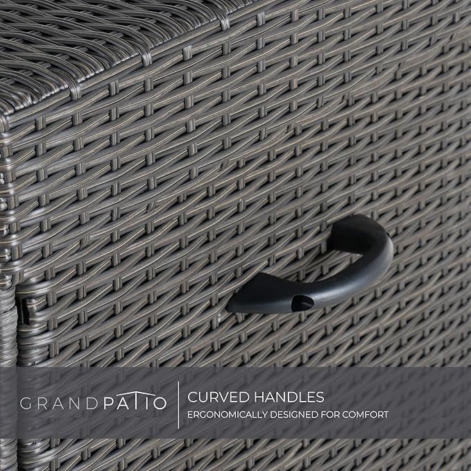 Grand patio 170 Gallon Storage Box, Dark Brown PE Wicker, Minimalist Style, Water Resistant, Flip Top, Smooth Wheels, for Patio Furniture Cushions, Garden Tools, Pool Accessories