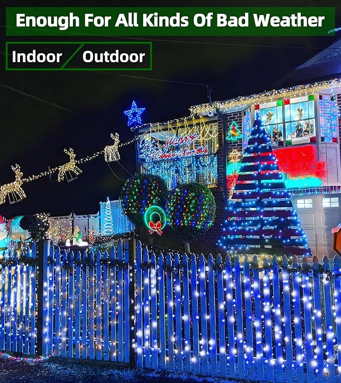 750 LED 246FT Christmas Lights Outdoor, Super Long Waterproof Christmas String Lights with 8 Modes, Christmas Tree Lights with Timer Memory for Fence Garden Xmas Wedding Party Decor Blue & Cool White