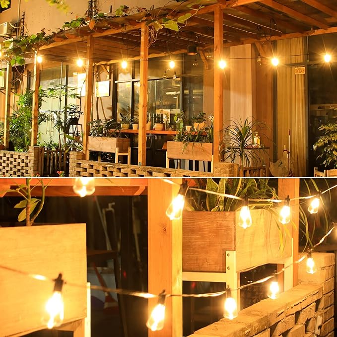 100FT Outdoor String Lights, LED Patio Lights with 50+3 ST38 Vintage Edison Shatterproof Bulbs, IP65 Weatherproof Outside Hanging Lights for Backyard Bistro Cafe Garden(50FTx2)