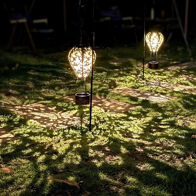 2-Pack Butterfly Decor Hot Air Balloon Solar Lantern – Outside Decorative Hanging Light for Garden Yard Patio Porch Lawn and Pathway – Unique Housewarming, Birthday Gift for Women Mom Grandma