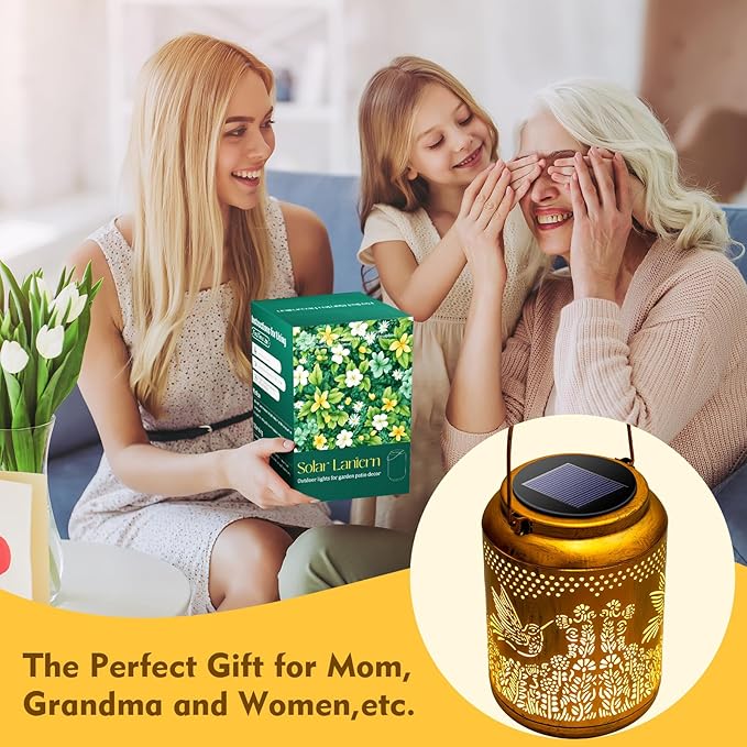 Hyrion Hummingbird Solar Lanterns Outdoor Waterproof Metal Hanging Lights, Garden Decor Gifts for Women, Mom, Grandma Solar Decorations for Yard, Patio, Backyard, Porch, Lawn, Tabletop, Walkway