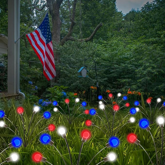 Albelt 2024 6pack Solar American Flag Lights - Solar Firefly Lights Outdoor 36LED Waterproof of The United States for Memory Day, Independence Day, National Day Decoration (Red+White+Blue)