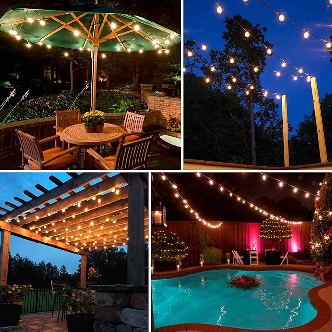 2-Pack 18Ft Outdoor Patio String Lights,UL Listed Commercial Light String with 20+2 Plastic G40 LED Clear Globe Bulbs,Decoration for Patio Backyard Cafe Porch Garden Bistro Party Wedding