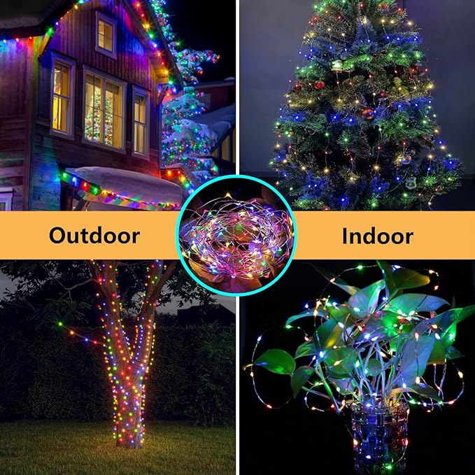 66Ft 200LED Fairy Lights Plug in, Waterproof String Lights Outdoor & Indoor 8 Modes with Timer, Christmas Light Bedroom Decor, Twinkle Light for Girl's Room Garden Christmas Decorations (Multicolor)