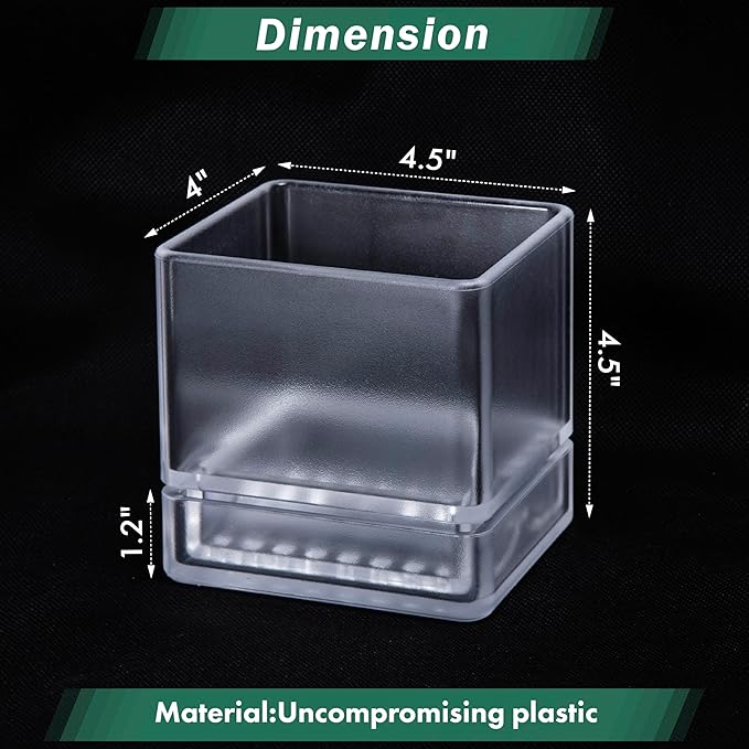 4 Inch Herb Planter Pot, Plastic Planter with Drainage Holes and Saucer, Modern Decorative Gardening Pot for Indoor Plants, Flowers, Herbs, Succulents, Clear, Set of 4, 76-Y-D-4