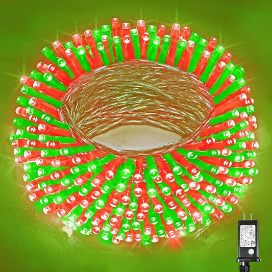 100 LED Red and Green Lights Outdoor - 33ft Red Green String Lights Indoor Clear Wire 8 Modes Plug in Waterproof Twinkle Fairy Lights for Indoor Outside Bedroom Home Party Decorations