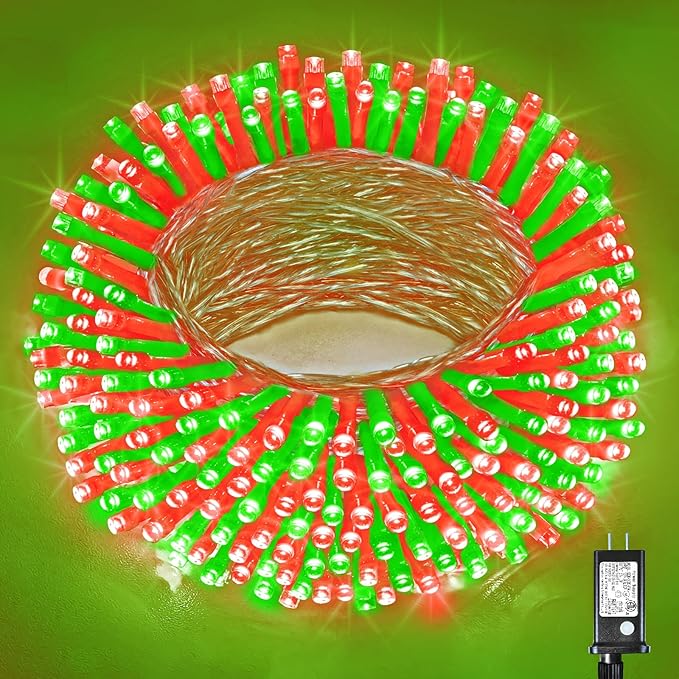 500 LED Halloween Lights Outdoor - 165ft Red and Green Christmas String Lights Indoor Clear Wire 8 Modes Plug in Waterproof Twinkle Fairy Lights for Indoor Outside Bedroom Home Party Decorations