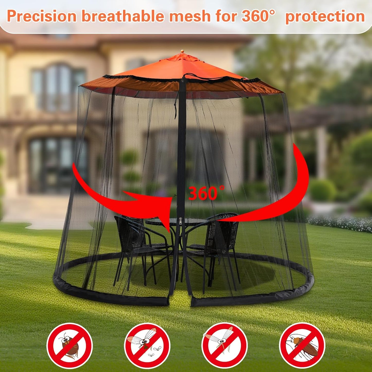 7.5-10FT Mosquito Netting for Patio - Mosquito Net for Patio Garden and Outdoor Umbrellas with Zipper and Adjustable, Umbrella Netting for Outdoor Umbrellas