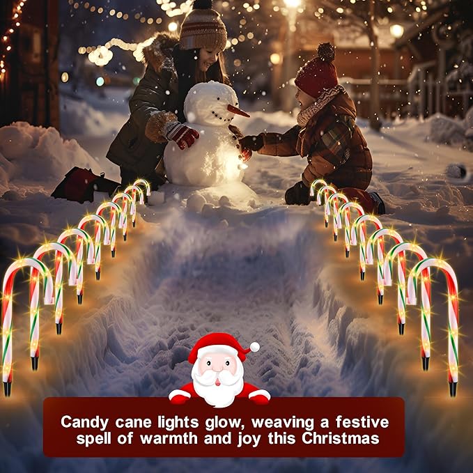 10" Christmas Candy Cane Pathway Lights, Set of 10 Pack Christmas Outdoor Decorations Candy Cane Lights Red & Green