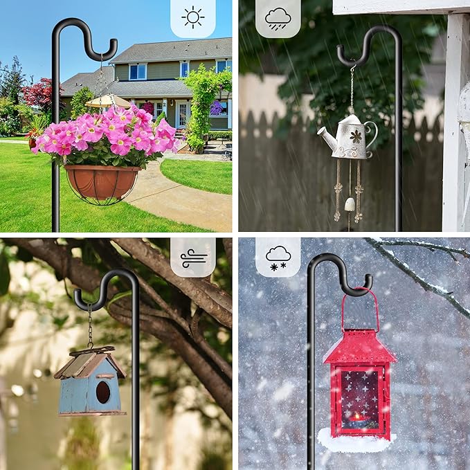 92" Shepherds Hooks for Outdoor, Extra Thick Bird Feeder Pole with 5 Prong Base, Adjustable Shepards Hook for Garden, Weddings, Hanging Plant