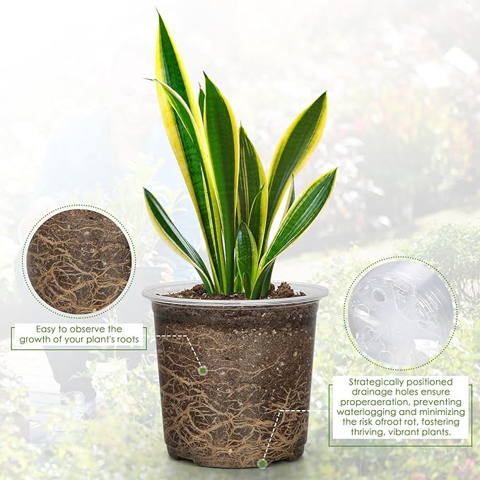 4/5/6/7 Inch Clear Nursery Pots for Plants with Sacuers 20 Pack, Plastic Flower Pots with Drainage Holes, Variety Pack Seedlings Garden Pot for Indoor Outdoor (4+5+6+7 inch)