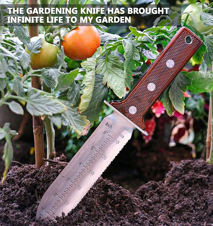 Hori Hori Garden Knife Tool - Stainless Gardening knife,With Sheath Soil Knife,Weeding Knife Yes Garden Digging, for Gardeners 2PACK