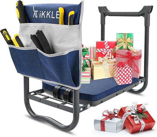 ikkle Garden Kneeler and Seat Gardening Stool Kneeler Folding Gardening Bench with Thicker Detachable Kneeling Pad and Tool Store Pouches (Blue)