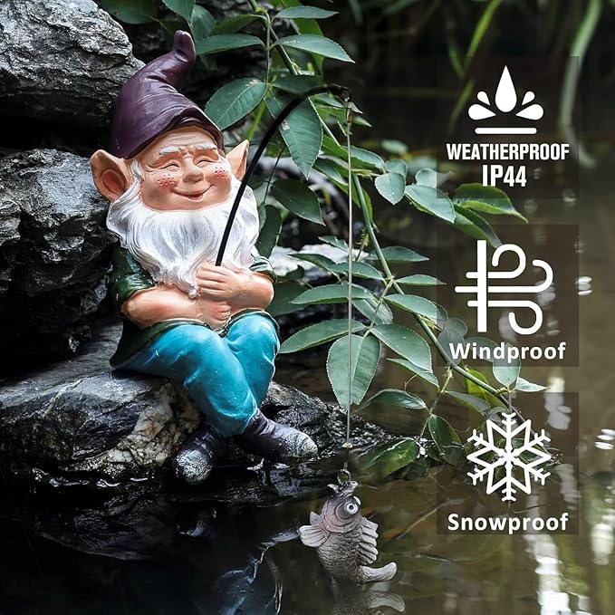 Gnomes Fishing Statue Garden Decor – 9.8" Weatherproof Resin Gnomes Fishing Sculpture Decor for Fish Ponds, Koi Ponds, Waterfalls, Poolside & Outdoor Gardens– Resin Figurine for Indoor & Outdoor Décor