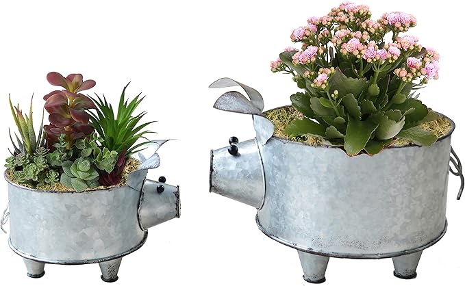 Galvanized Metal Pig Succulent Planter Farmhouse Pig Shaped Bowl Metal Pig Tray Rustic Decor Set of 2