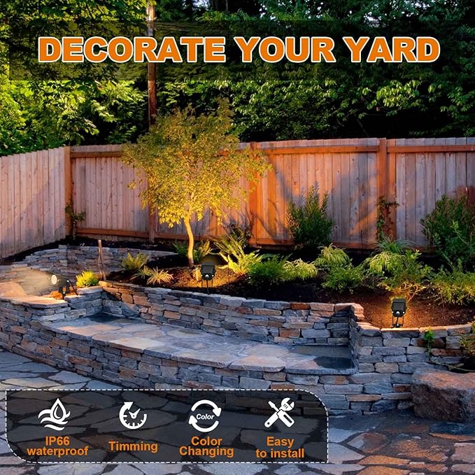 20W Christmas Outdoor Spot Lights with Timer, IP65 Waterproof Metal RGB Landscape Spotights Color Changing Spotlight for Outdoor Yard Garden (4 Lights)