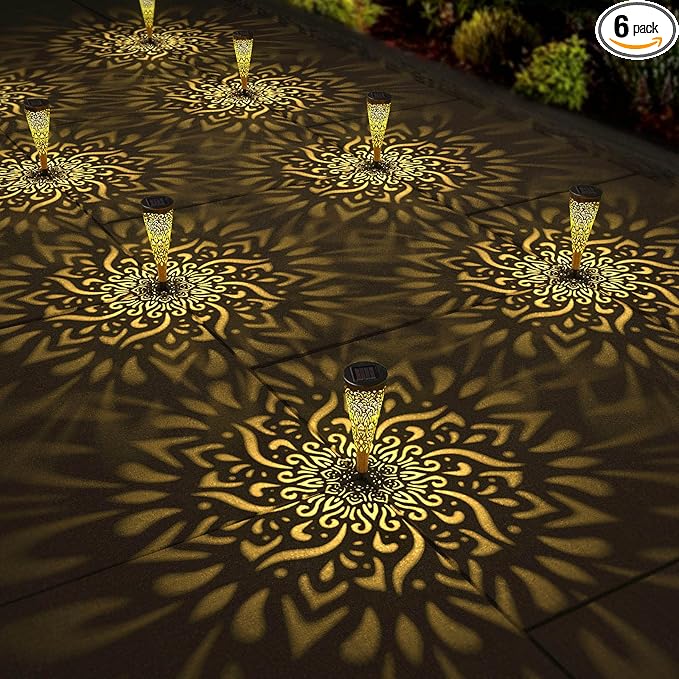 6 Pack Solar Lights Outdoor Garden Decorative Solar Garden Lights with Warm Light Waterproof Solar Pathway Landscape Lights for Path Patio Backyard Walkway Yard Garden Decor (Gold, 6Pcs)