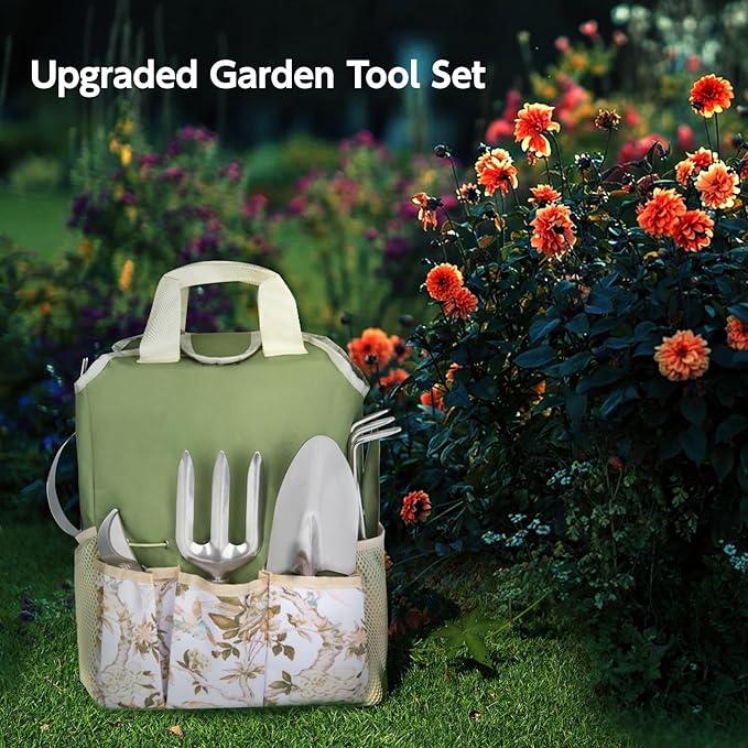 Gardening Tools Set of 12-Piece, Rust-Proof Durable Stainless Steel Gardening Supplies, Heavy Duty Gardening Hand Tools with Floral Storage Bag, Ideal Gardening Gifts for Women and Men