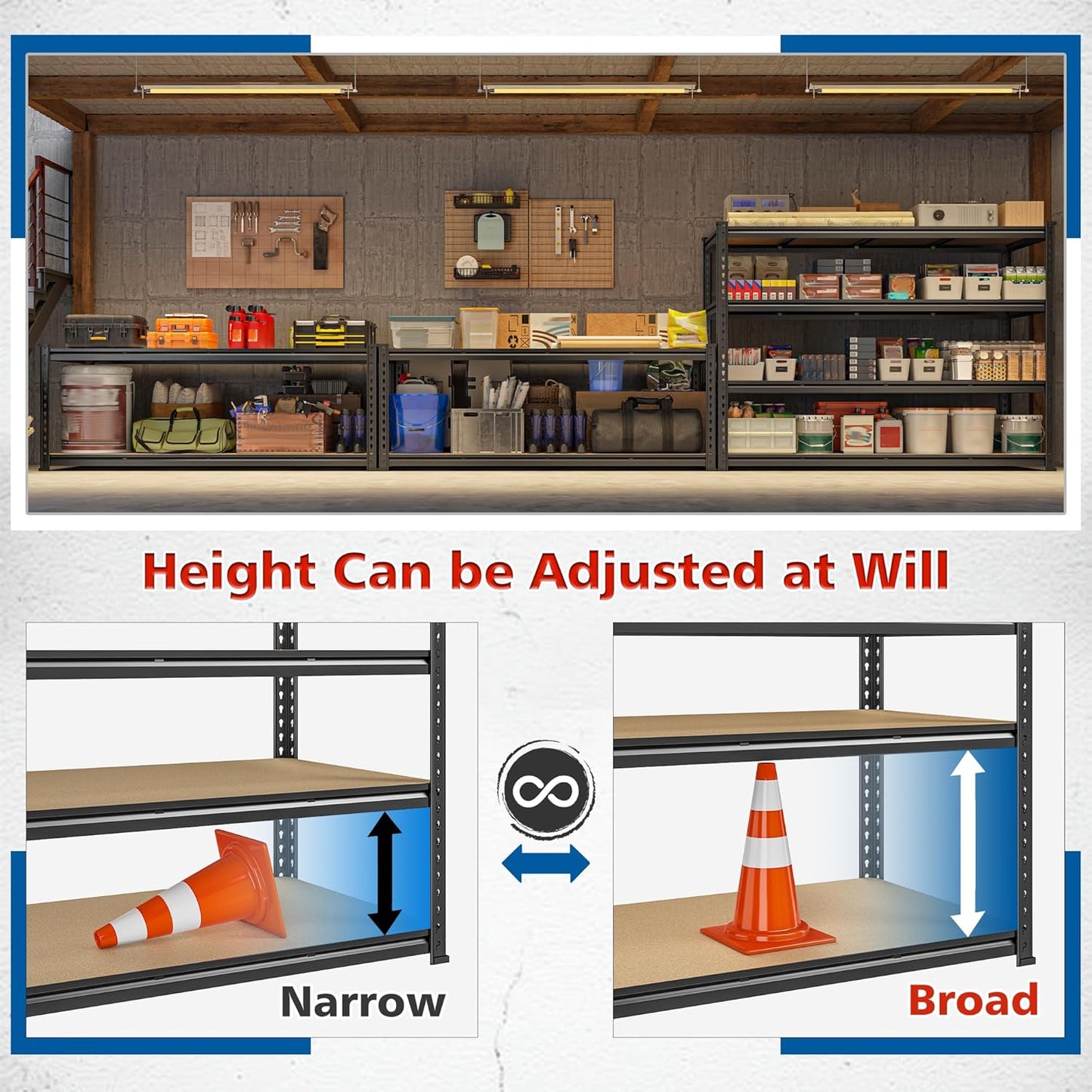 59.8"W Metal Shelving 59.8"H Storage Shelves 2200LBS Garage Shelving Adjustable Metal Shelves Heavy Duty 4 Tier Pantry Shelf for Basement Warehouse Pantry Supermarket 59.8"W x 24"D x 59.8"H