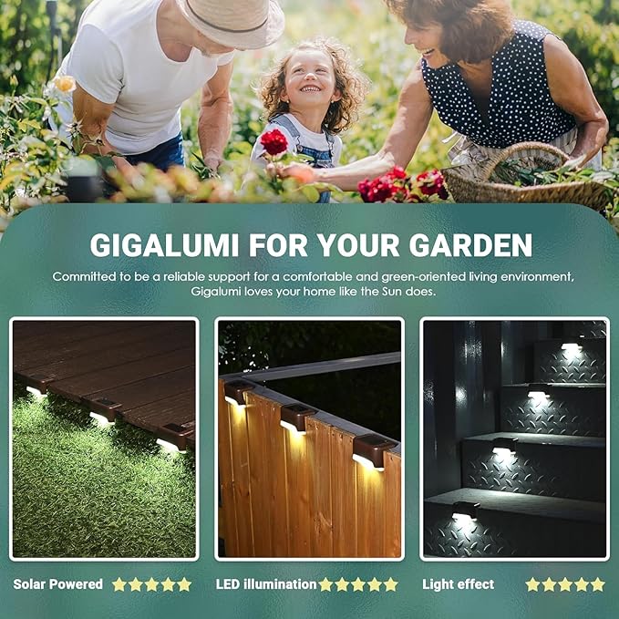 GIGALUMI 12 Pcs Solar Deck Lights, Bronze Finished Waterproof Led Solar Lamp for Outdoor Pathway, Yard, Patio, Stairs, Step and Fences. (Cool White)