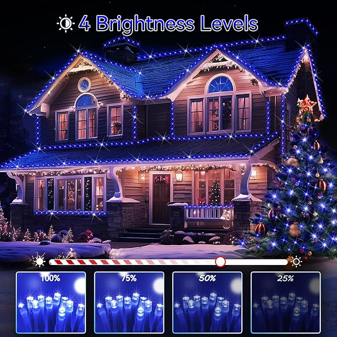 Hezbjiti 2 Pack 1000 LED 403 FT Christmas String Lights Outdoor, 8 Lighting Modes IP44 Waterproof Fairy Lights with Timer and Dimmable Function for Party Tree Decorations (Blue, Clear Wire)