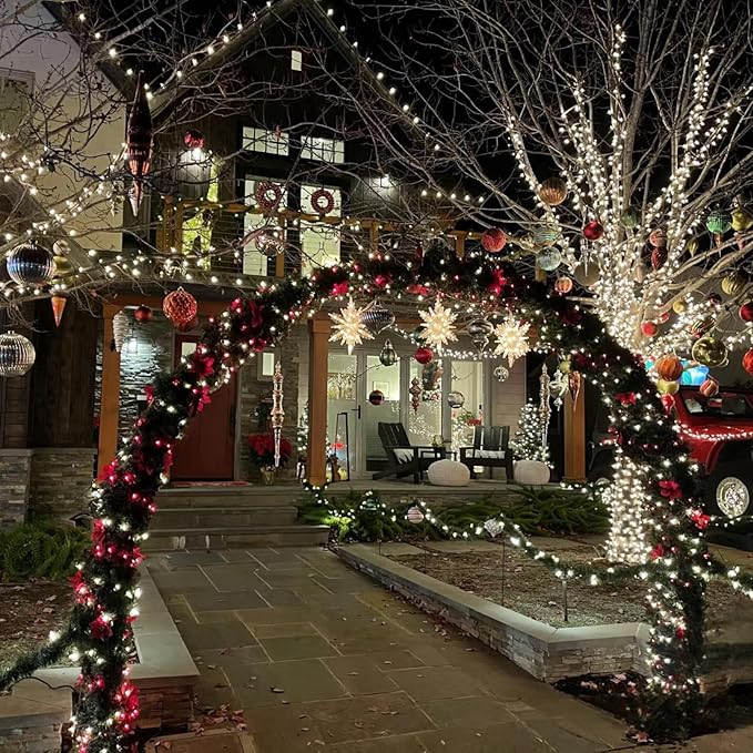 2 Pack Red and White Christmas Lights Indoor Outdoor, Super Bright 66FT 200 LED String Lights Waterproof, Twinkle Xmas Lights with Timer for Christmas Tree Decorations Bedroom Party Garden Patio Decor