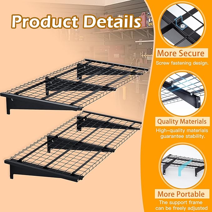 Garage Wall Shelving, 2-Pack 2 x 4ft Garage Storage Rack,Loads 700 lbs 24-inch-by-48-inch Heavy Duty Wall Shelves,24” x 48” Garage Wall Shelf,Black