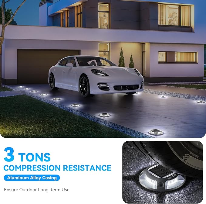 AGPTEK Solar Driveway Lights 12 Pack, 2 Colors in 1 Outdoor Solar Deck Dock Marine Waterproof LED Driveway Marker Security Lights for Outside Pathway,Boat Dock,Step,Walkway,Path,Garden (Blue & White)