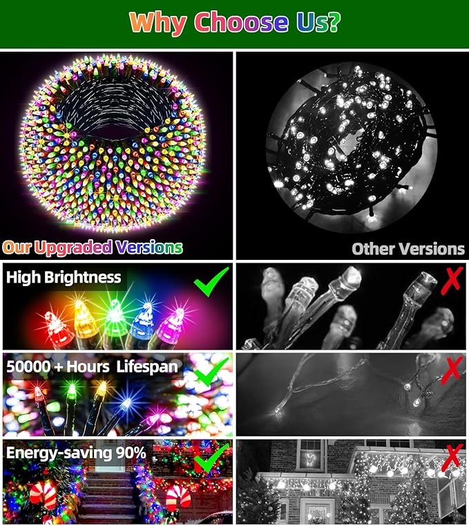 1500 LED 492FT Christmas Lights Outdoors, Green Wire LED String Lights with Timer Memory, Christmas Tree Lights for Indoor Outdoor Christmas Decorations Party Xmas Wedding Garden Patio (Multicolor)