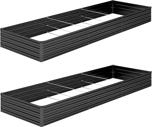 2PCS 12x4x1FT Galvanized Raised Garden Bed Kit,Vegetable Boxes-Rectangle Metal Flower Box,Large Planter Raised Beds Outdoor Garden for Planting,Fruit,Herb-Black