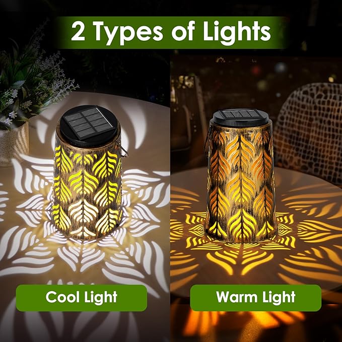 2 Pack Palm Leaves Solar Lantern, Solar Lights Outdoor Waterproof, Outside Hanging Lanterns Garden Lights for Yard Porch Decorative, Thanksgiving Birthday Mothers Day Gifts for Women Men Mom
