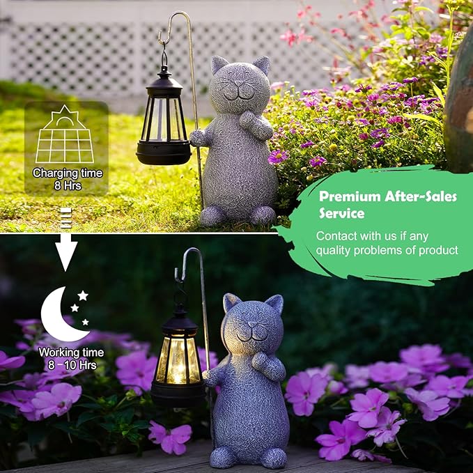 Garden Decor Solar Statues for Mom Grandma Birthdays for Women Sister Wife Lady - Front Patio Balcony Yard Art Lawn Ornaments Porch Outdoor Outside Decorations (Cat)